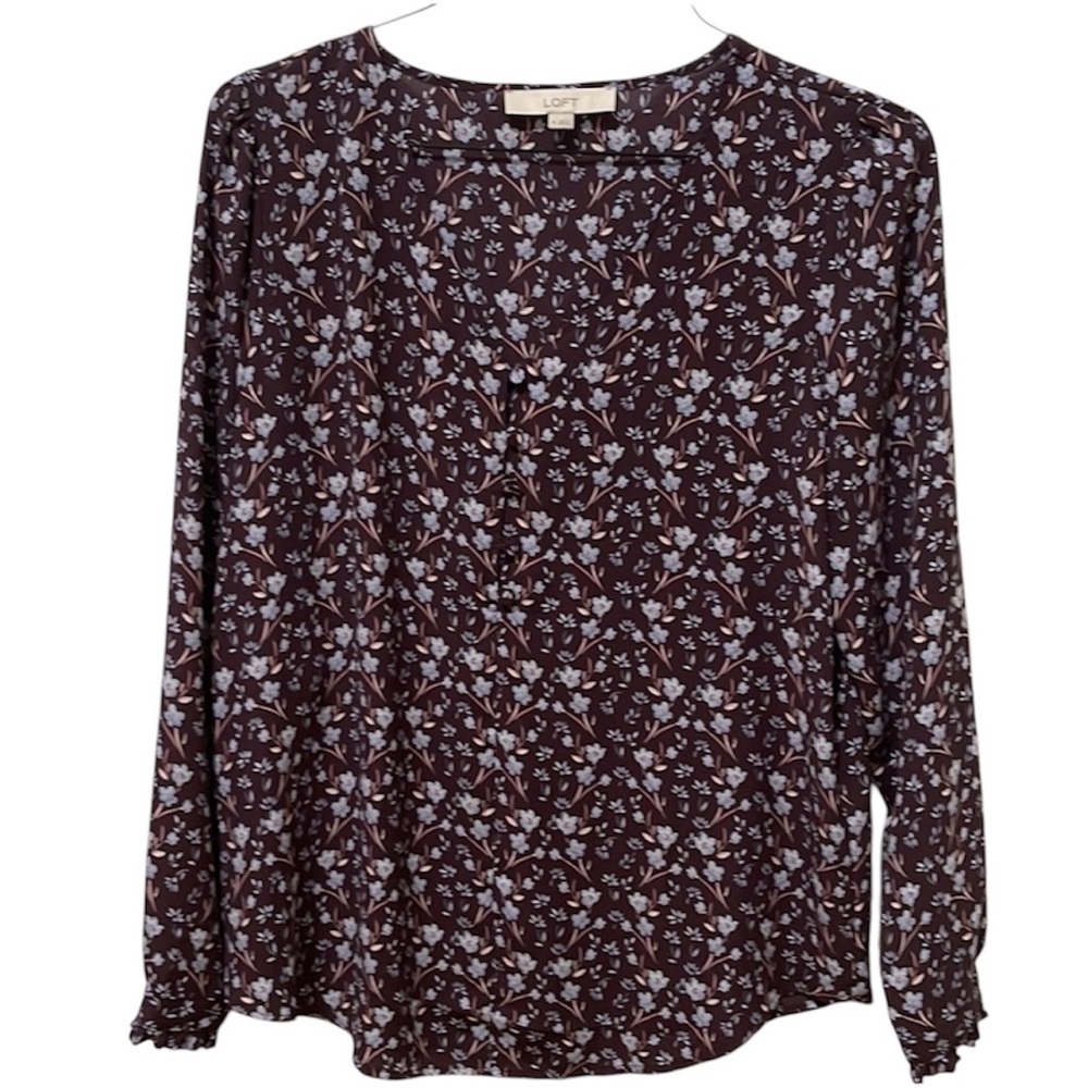 NWOT Loft Boho purple Floral Print long sleeve blouse top Medium